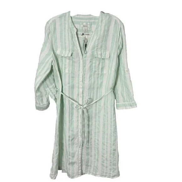 New Linen Pastel Striped Shirt Dress XL Coastal Beachy Old Money Preppy Minimal - Picture 9 of 12